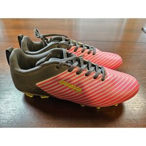 Brava Soccer Cleats Pink Grey Striped Athletic Shoes Neon Yellow Accents 12 D